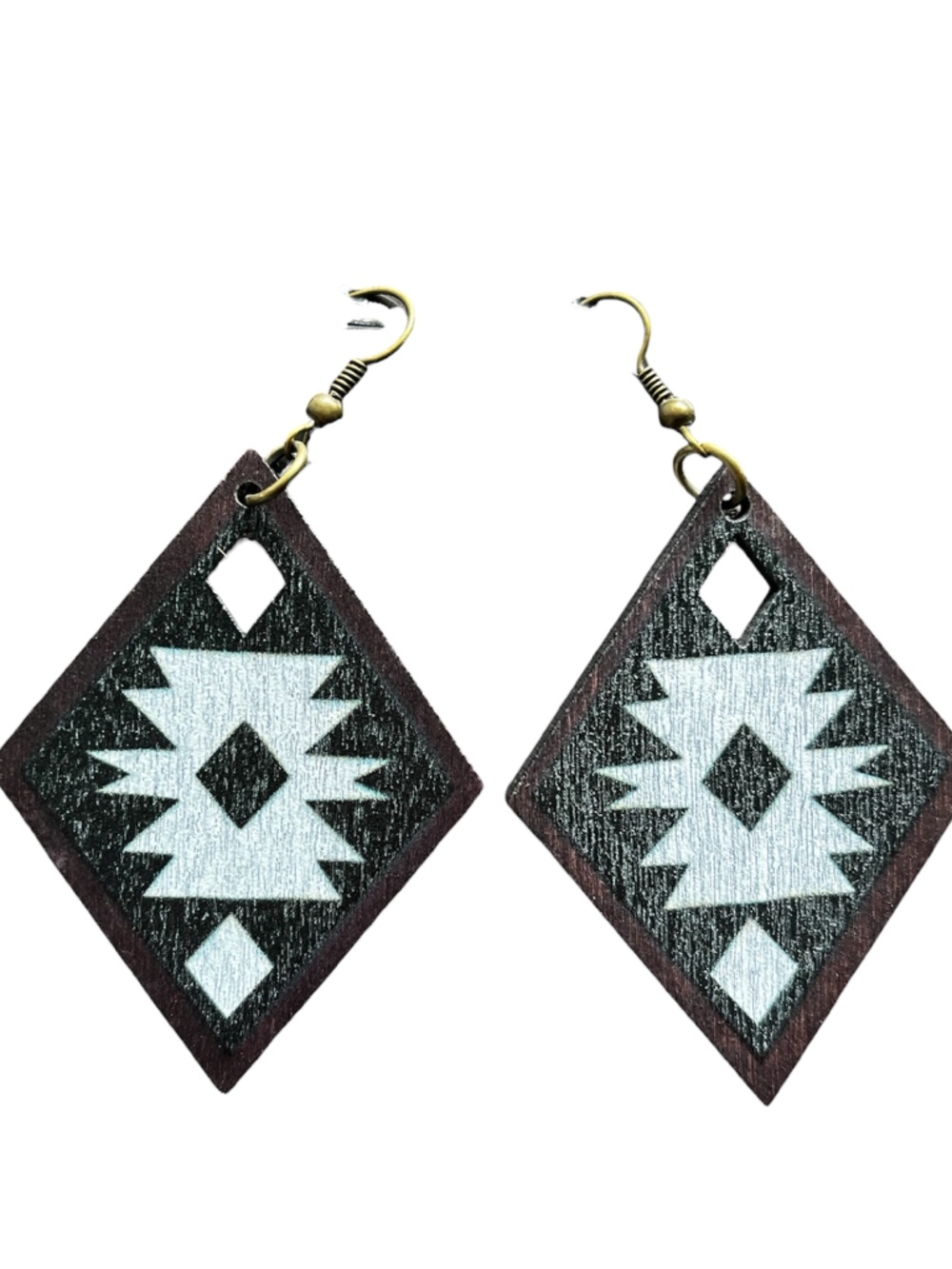 Plunder Bea Earrings Geometric Diamond Wooden Drop Tribal Aztec Geometric Boho